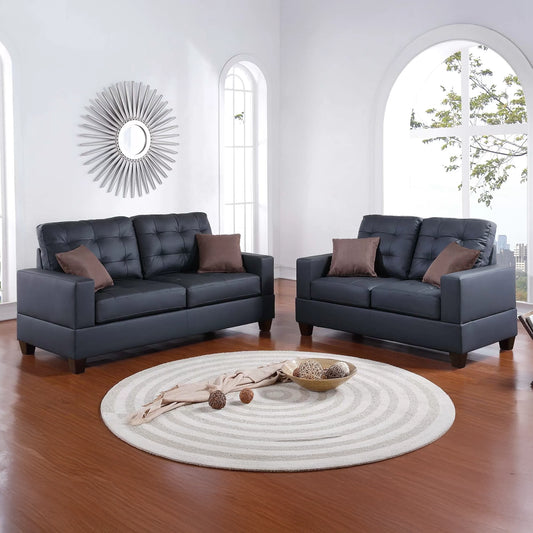 Black Faux Leather Sofa & Loveseat Living Room Set