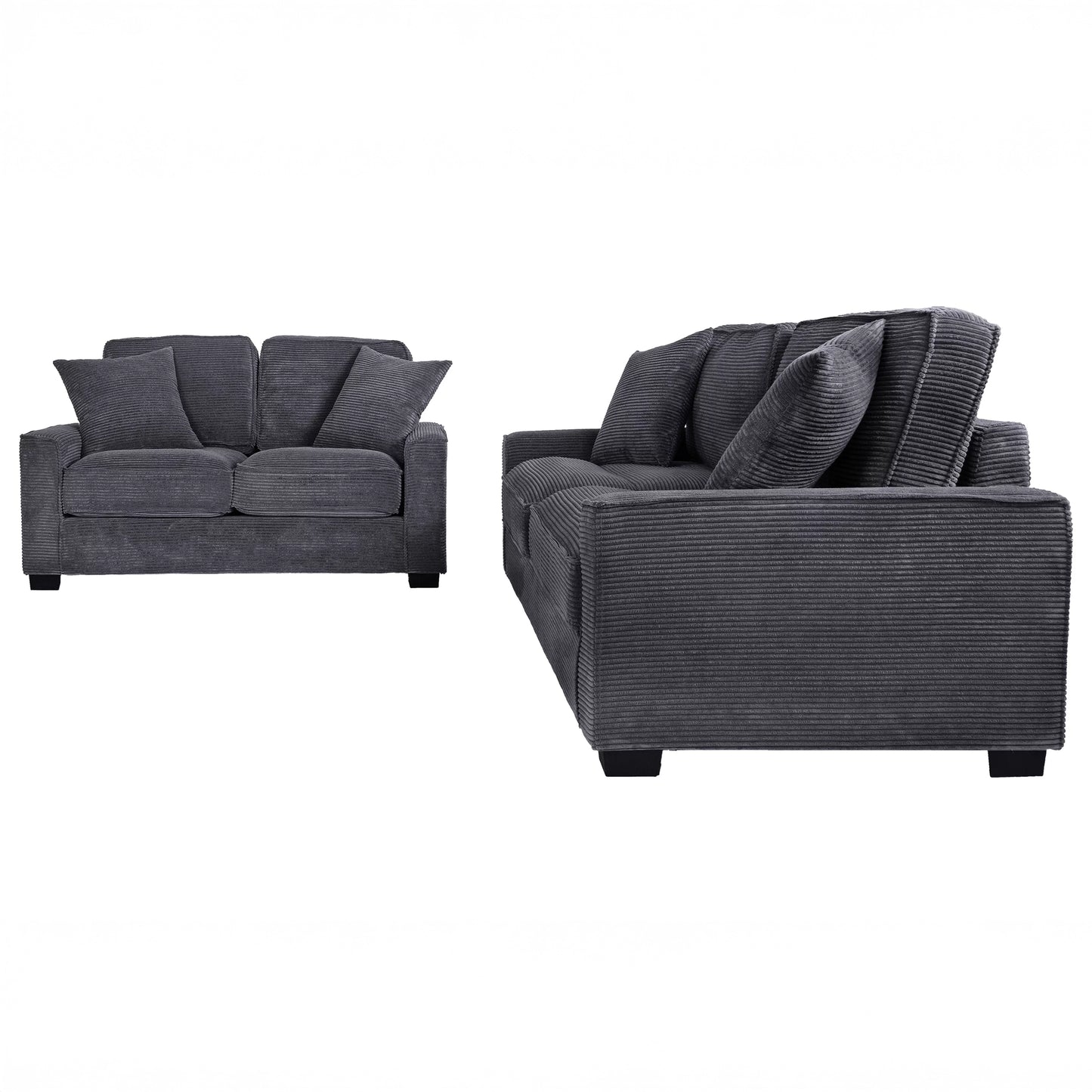 Corduroy Sofa & Loveseat Set with Accent Pillows