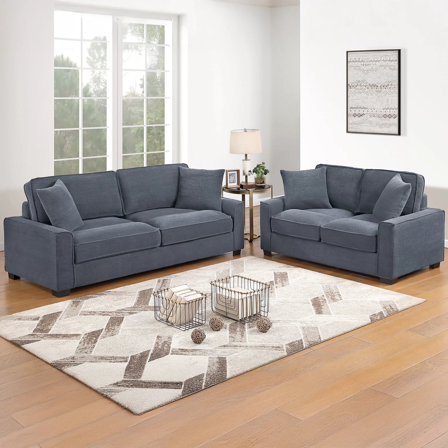 Corduroy Sofa & Loveseat Set with Accent Pillows