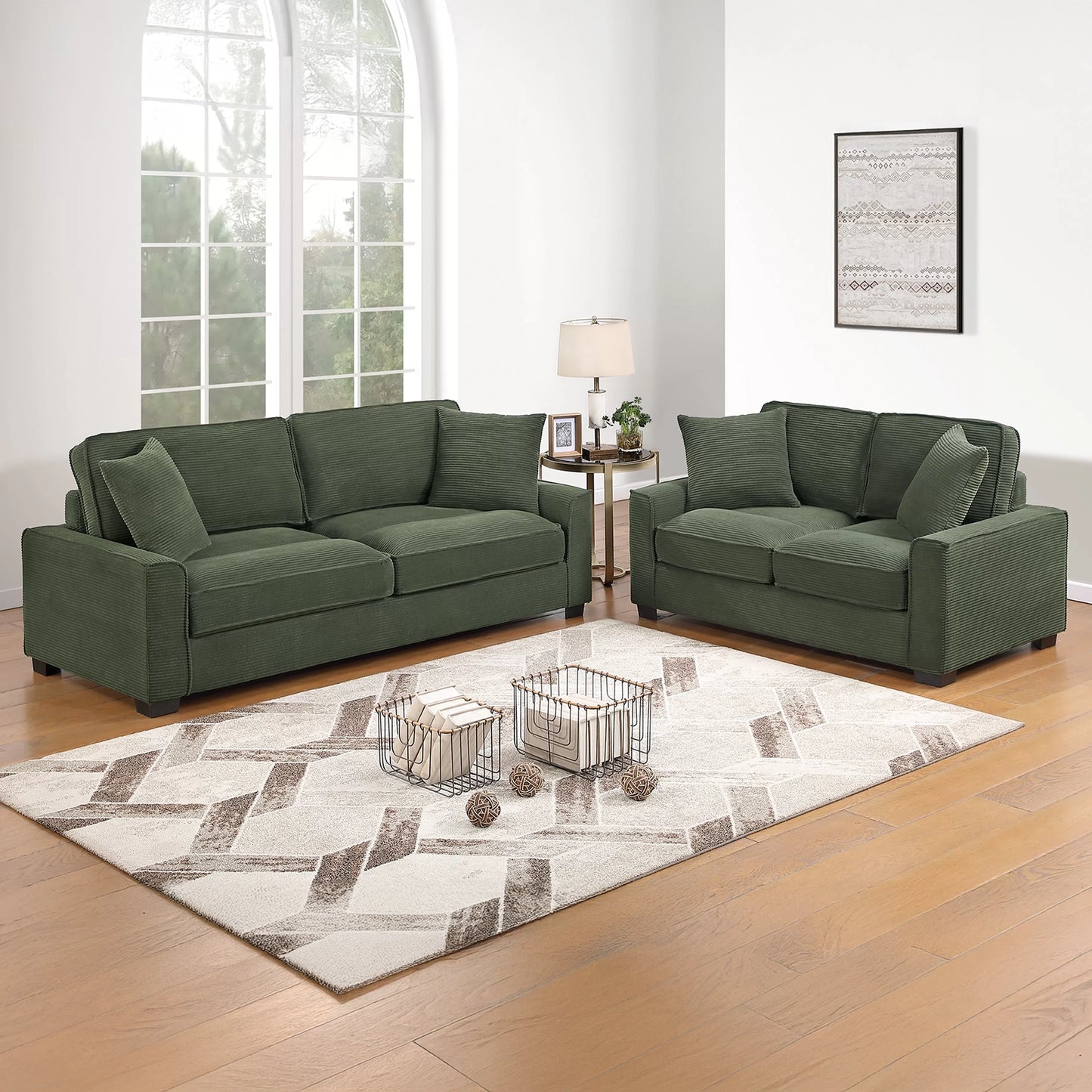 Corduroy Sofa & Loveseat Set with Accent Pillows