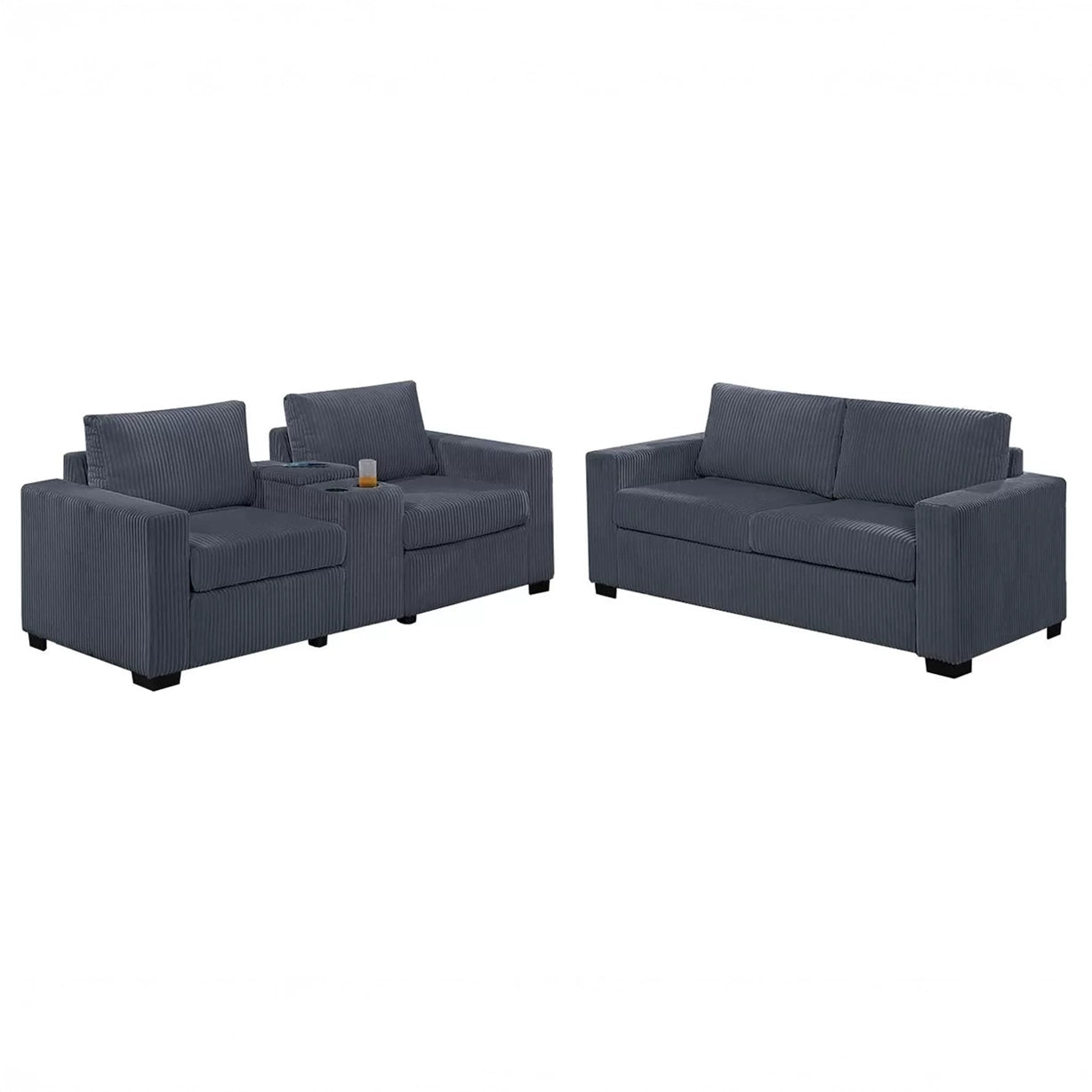 Wide Welt Corduroy Sofa & Loveseat Set with Center Console