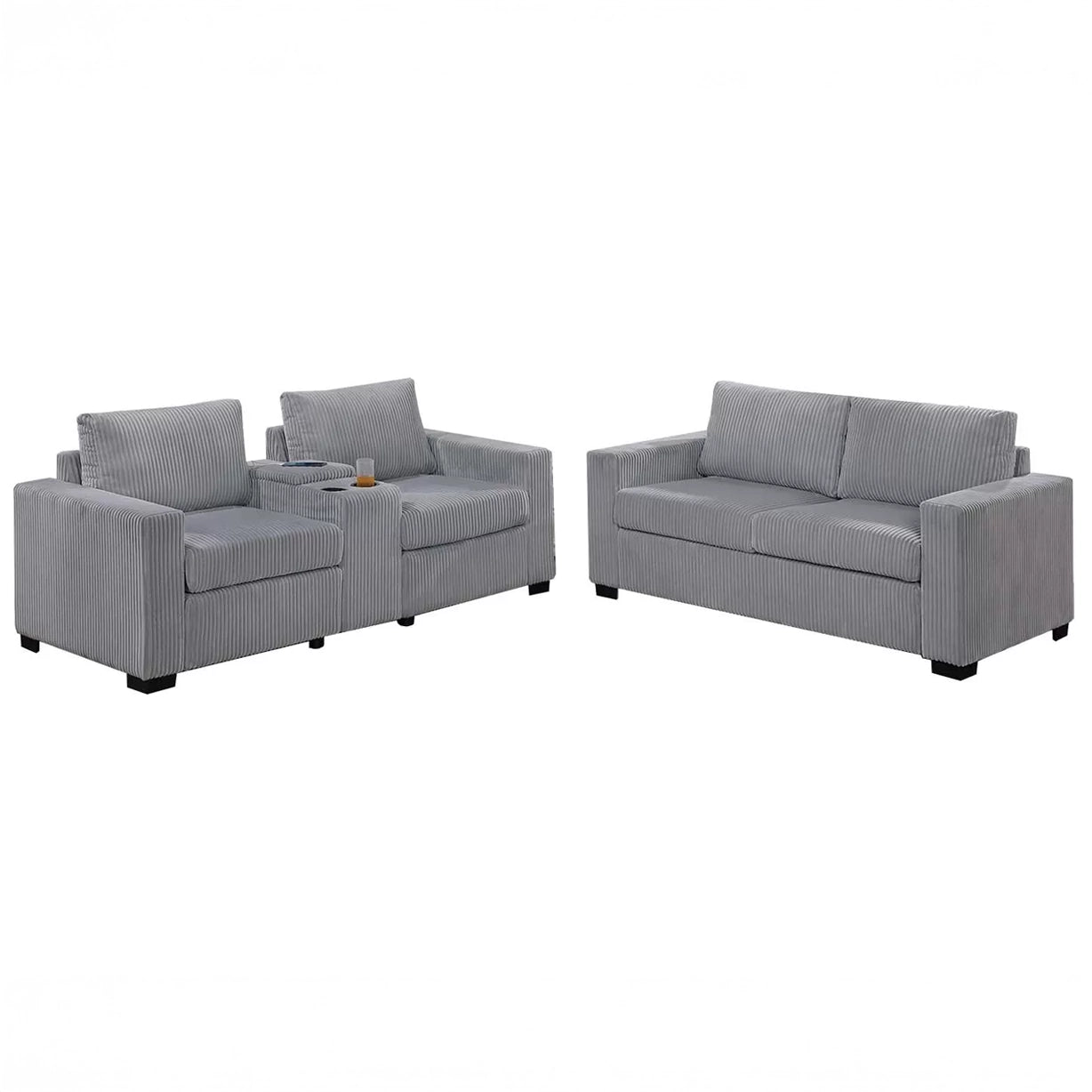 Wide Welt Corduroy Sofa & Loveseat Set with Center Console