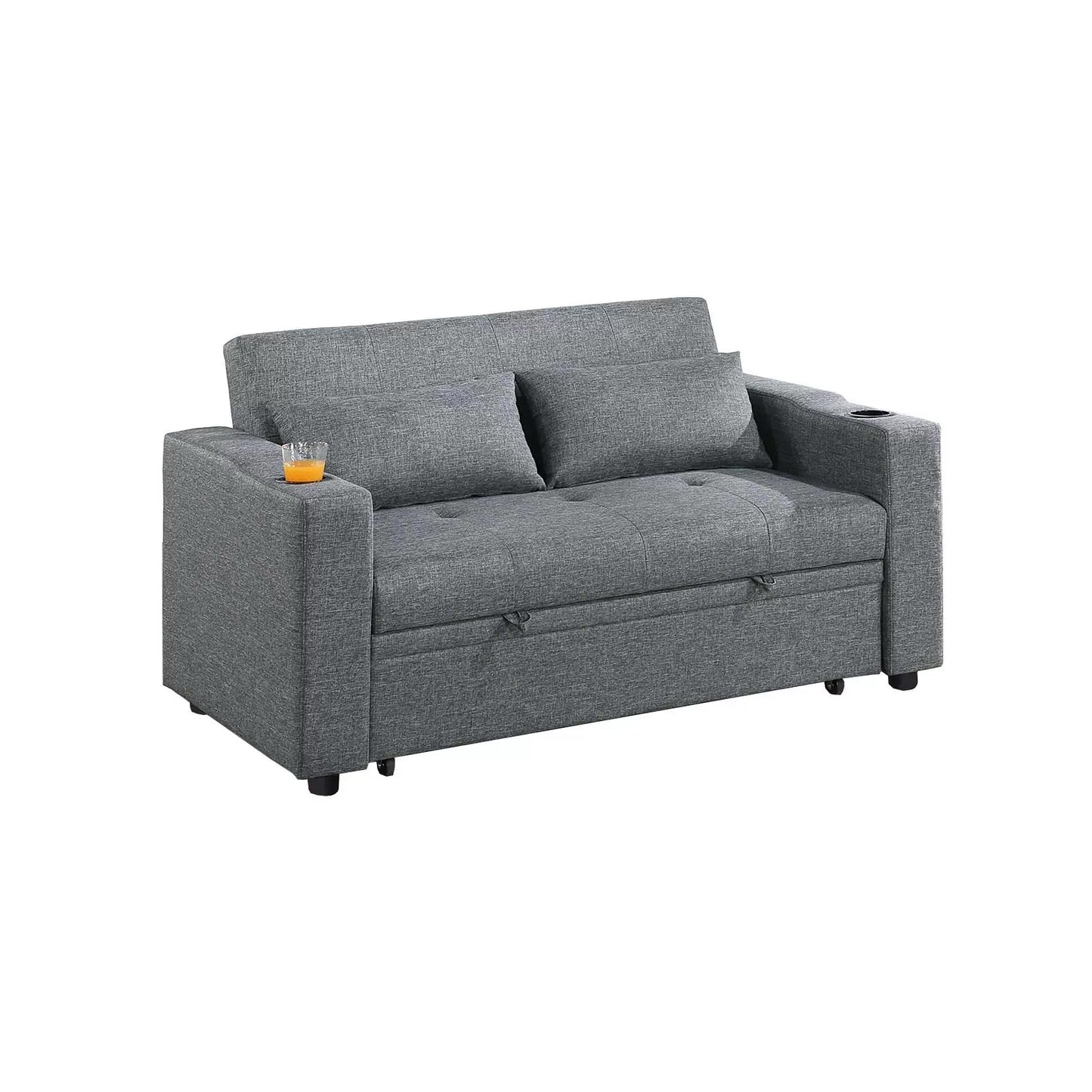 Gray Linen-Like Fabric Convertible Sleeper Sofa