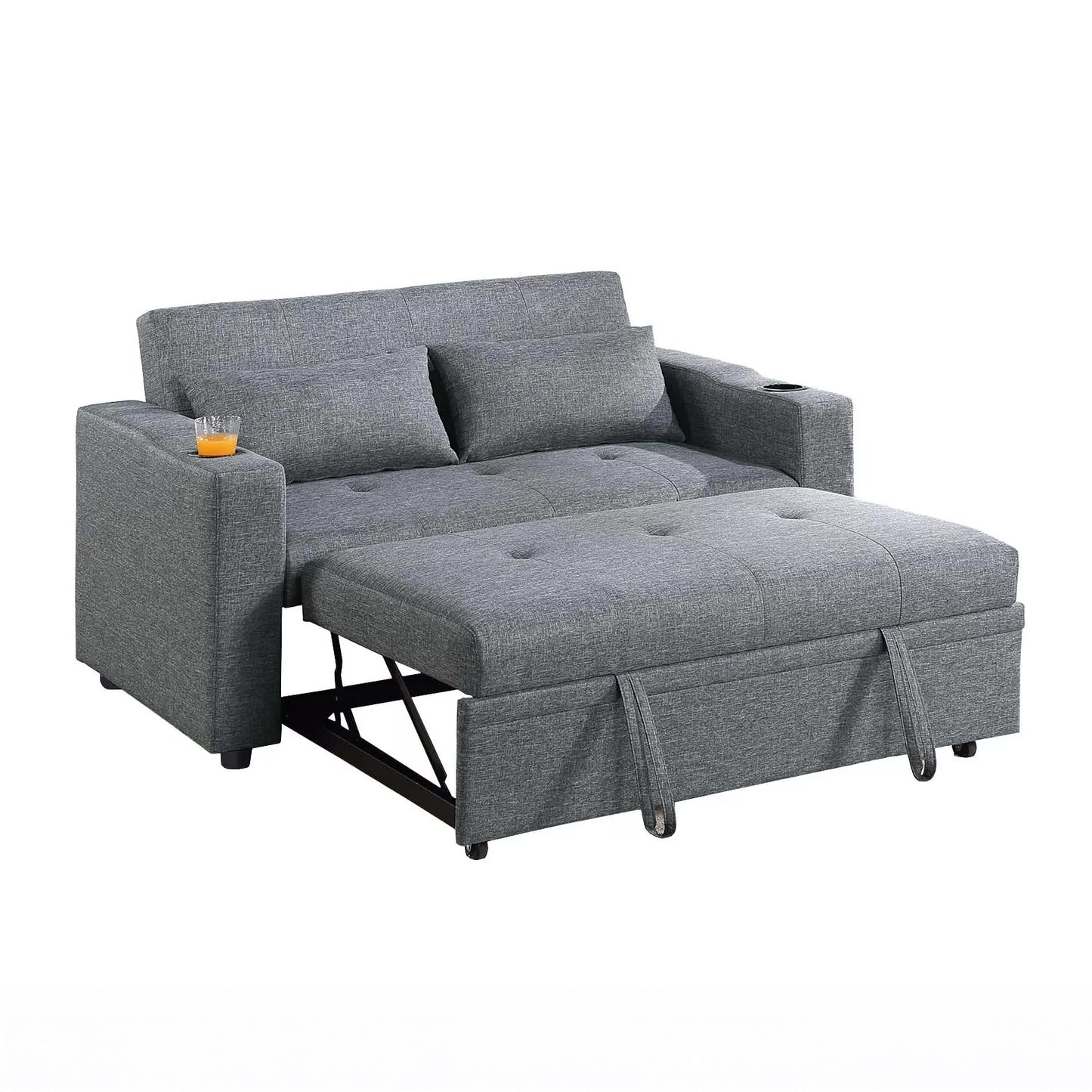 Gray Linen-Like Fabric Convertible Sleeper Sofa