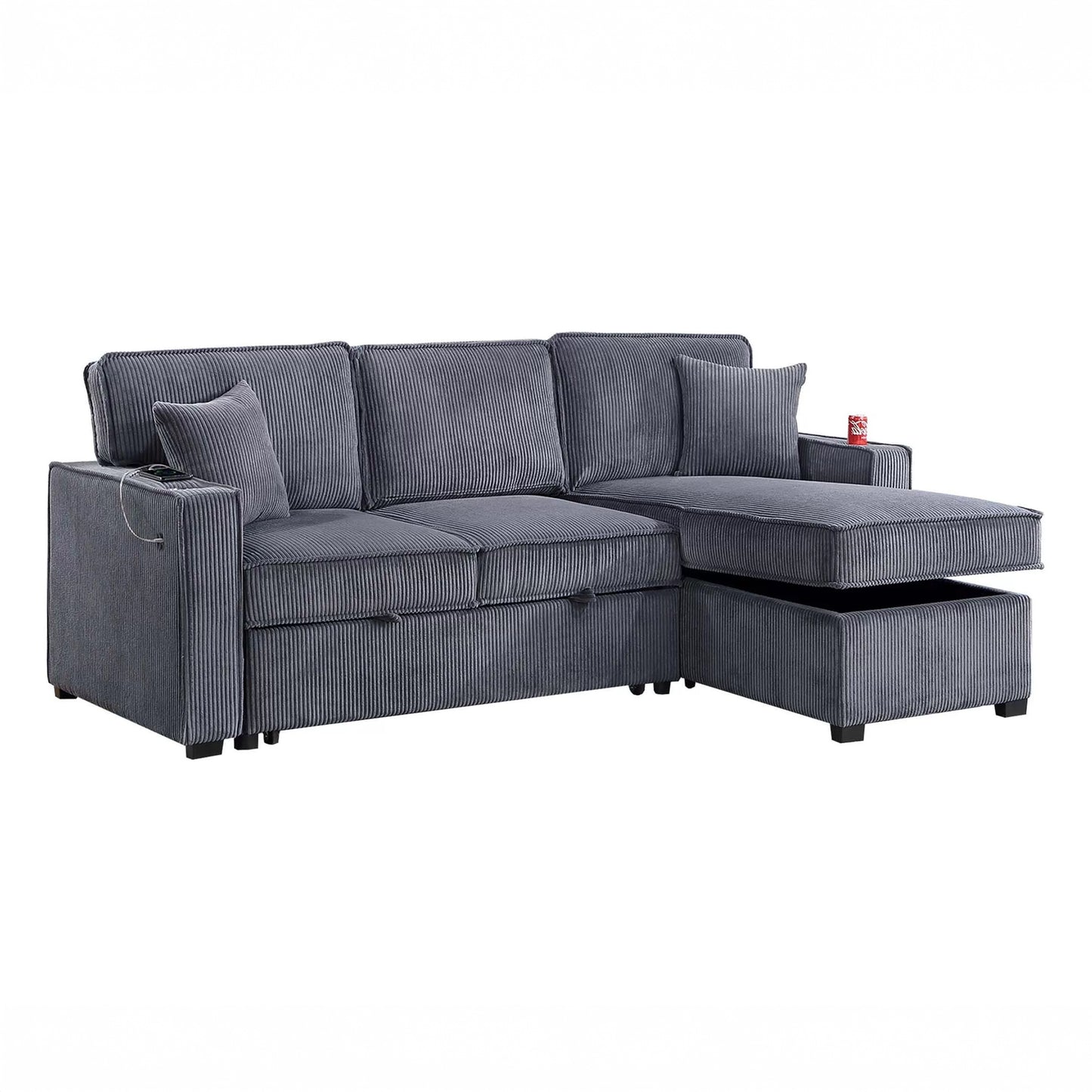 Convertible Corduroy Sectional Sofa with Storage Chaise