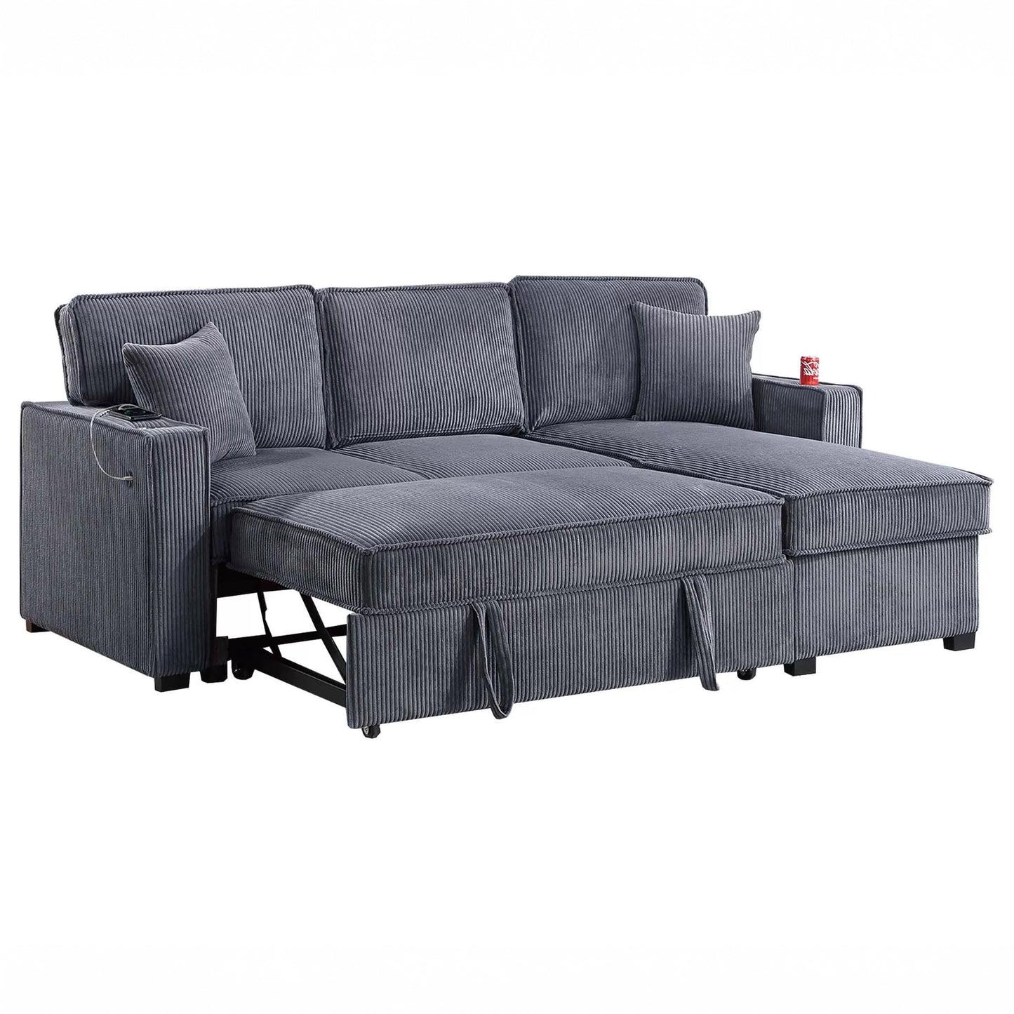 Convertible Corduroy Sectional Sofa with Storage Chaise