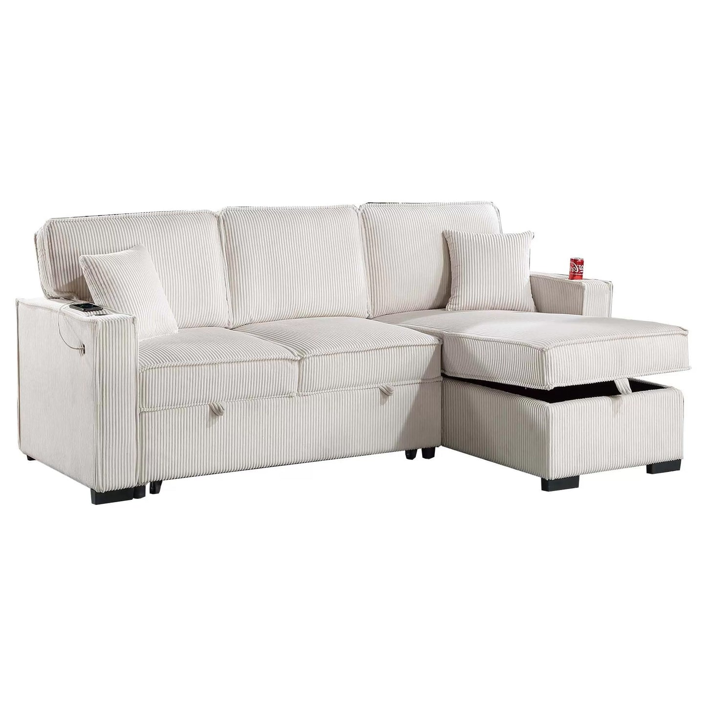 Convertible Corduroy Sectional Sofa with Storage Chaise