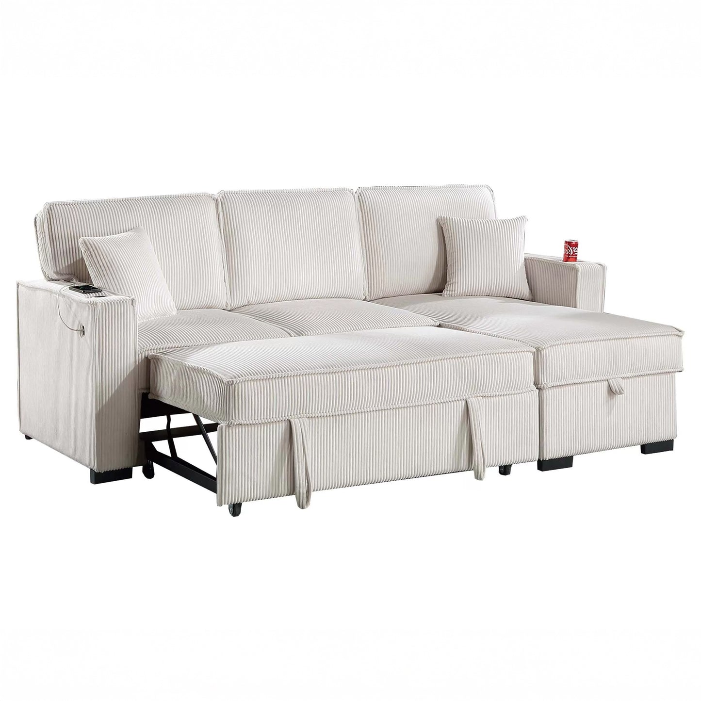 Convertible Corduroy Sectional Sofa with Storage Chaise