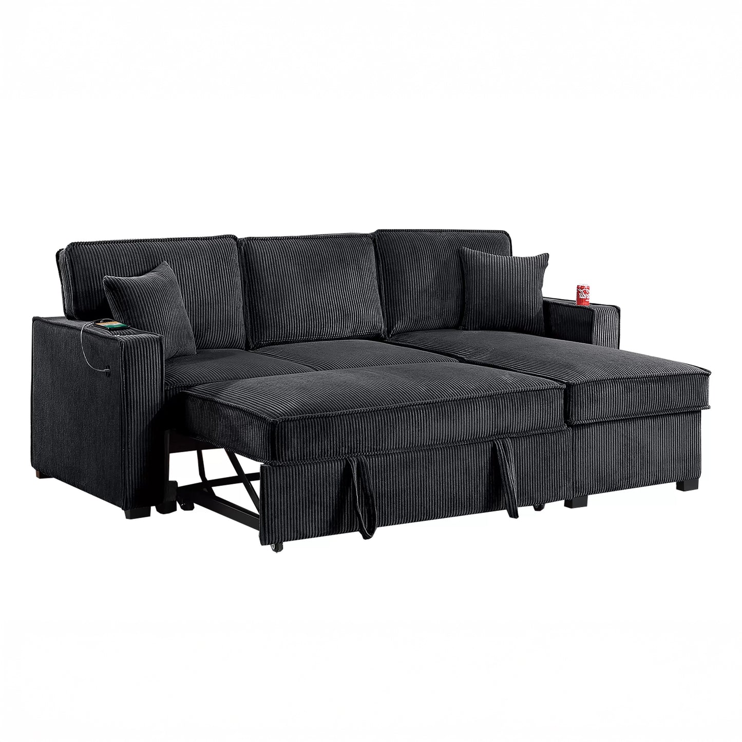 Convertible Corduroy Sectional Sofa with Storage Chaise