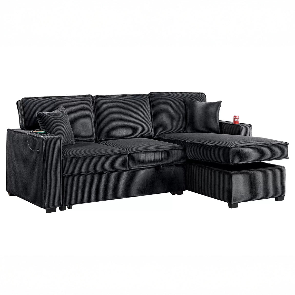Convertible Corduroy Sectional Sofa with Storage Chaise