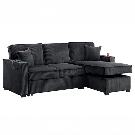 Convertible Corduroy Sectional Sofa with Storage Chaise