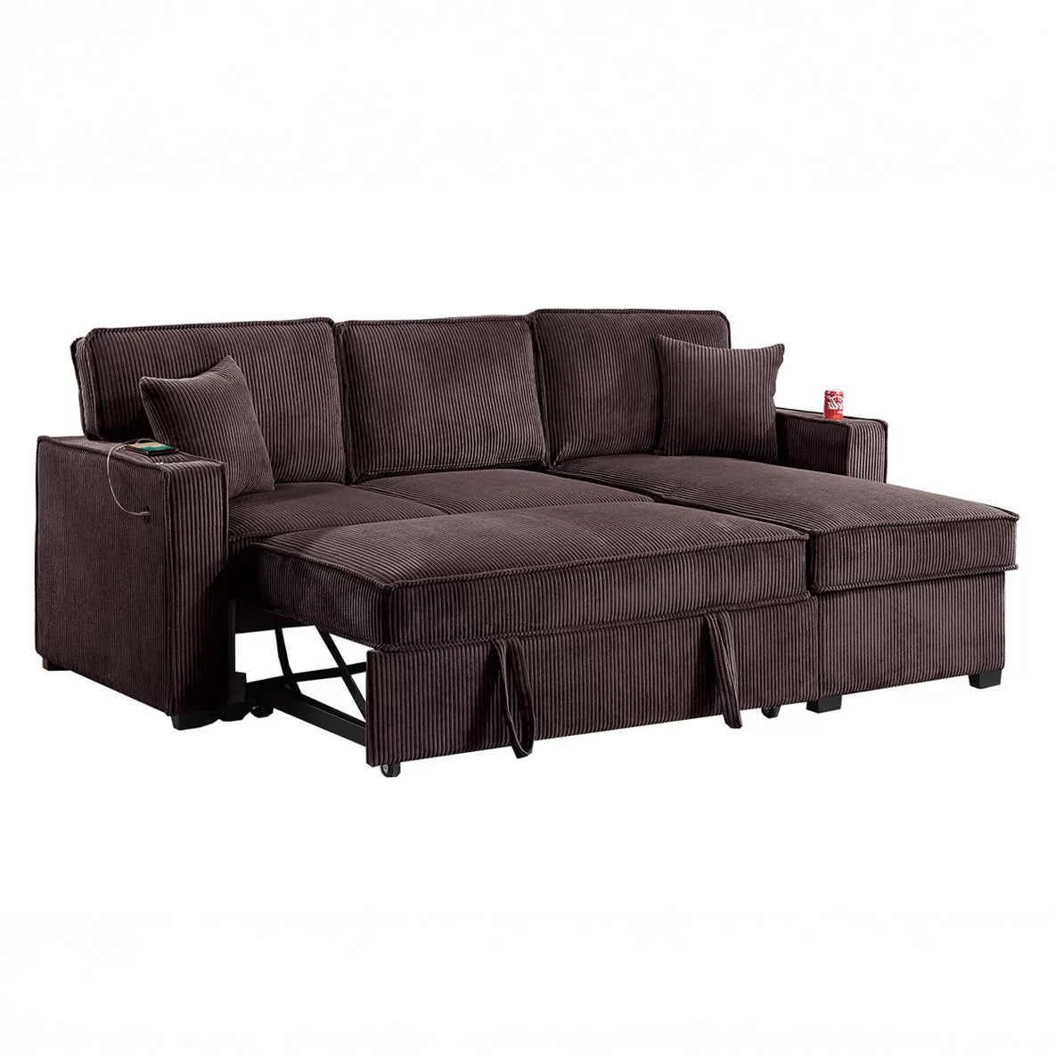 Convertible Corduroy Sectional Sofa with Storage Chaise