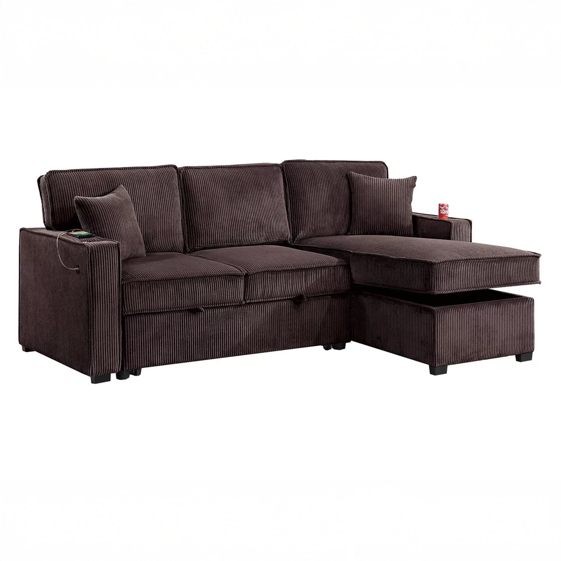 Convertible Corduroy Sectional Sofa with Storage Chaise