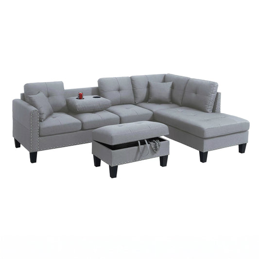 3-Piece Taupe Gray Sectional with Storage Ottoman