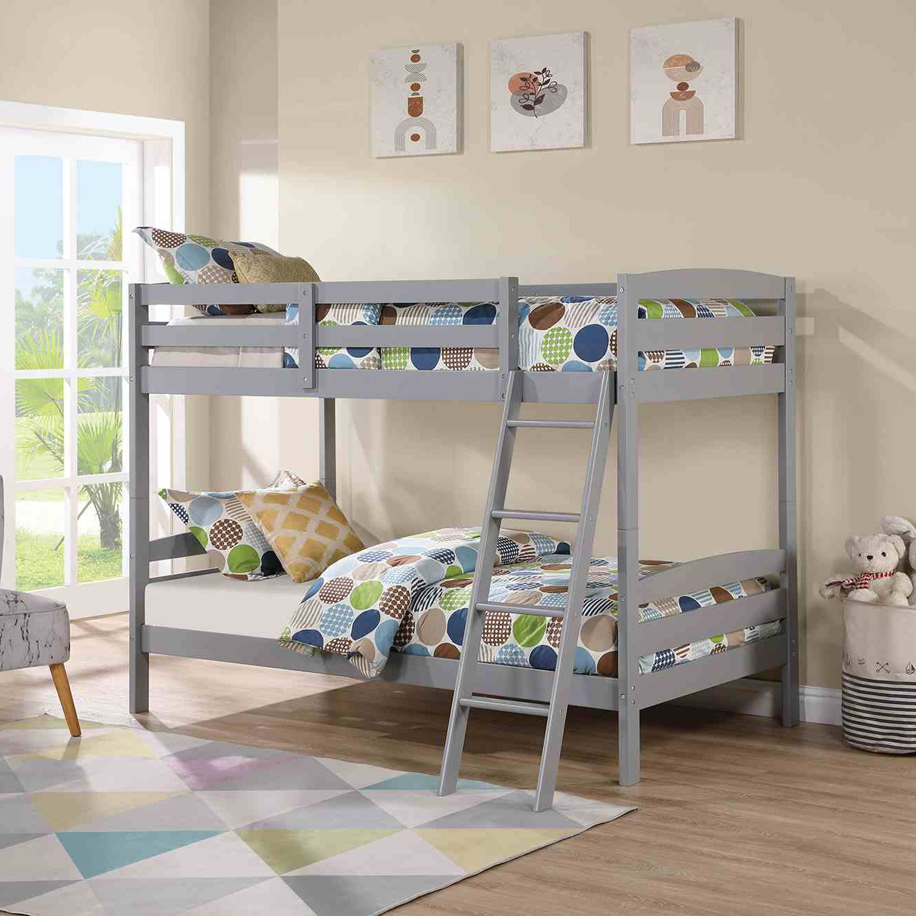 Twin Over Twin Bunk Bed | White & Gray