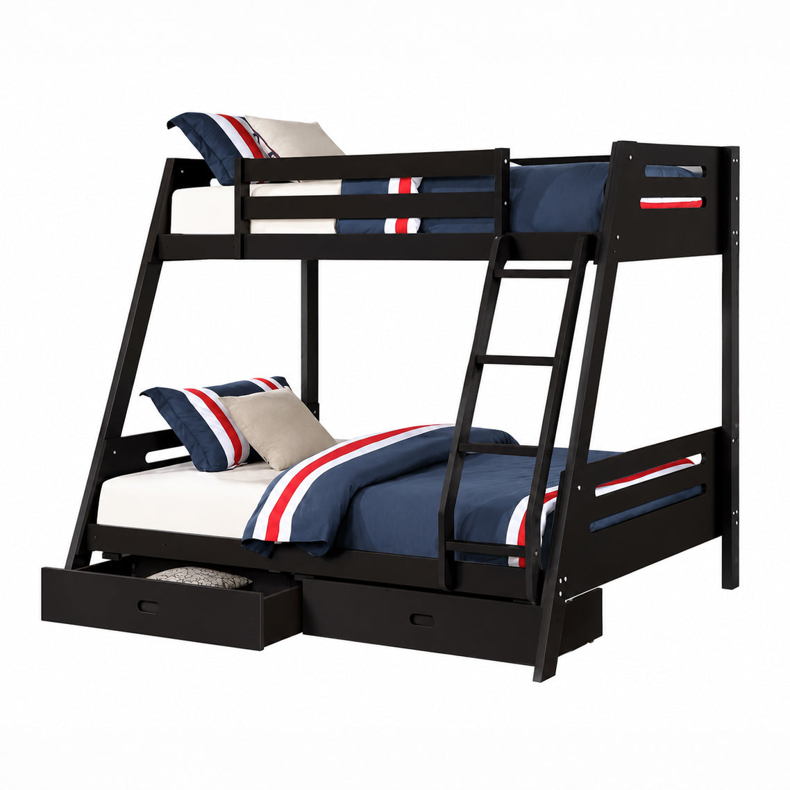 Twin Over Full Bunk Bed with Storage Drawers | Black, Brown