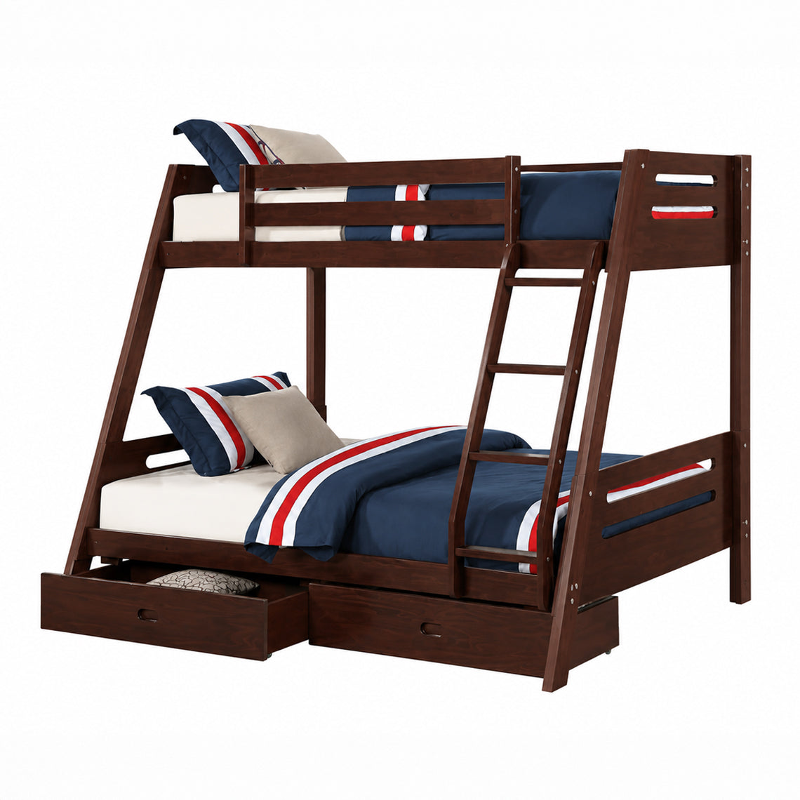 Twin Over Full Bunk Bed with Storage Drawers | Black, Brown
