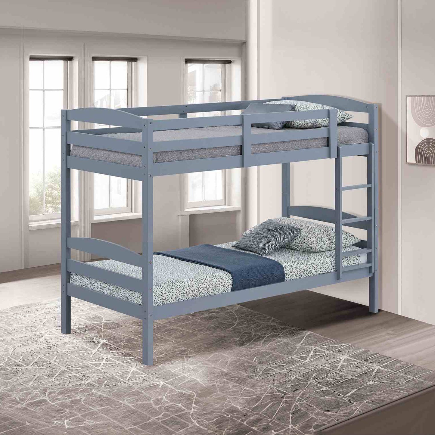 Twin Over Twin Bunk Bed in Gray, White & Espresso