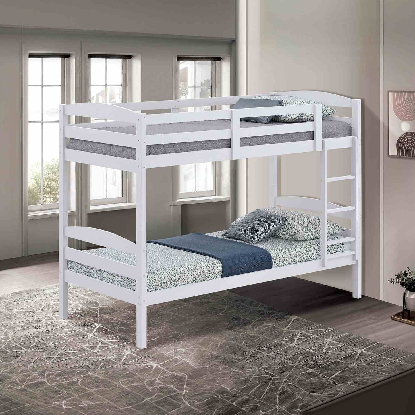 Twin Over Twin Bunk Bed in Gray, White & Espresso
