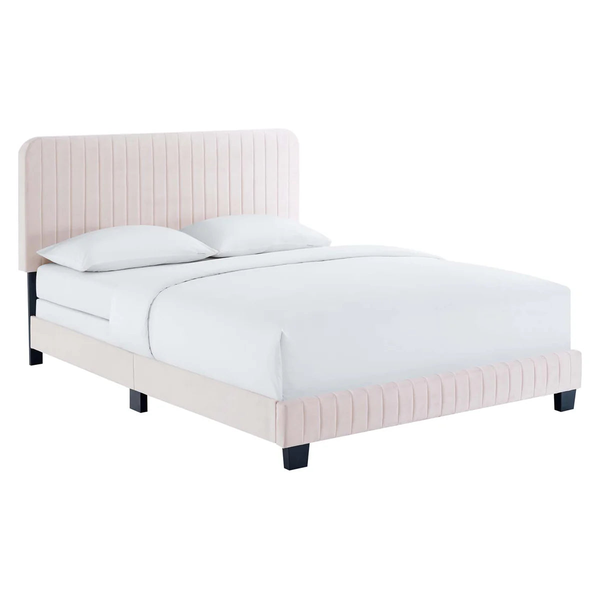 Channel Tufted Performance Pink Velvet Platform Bed