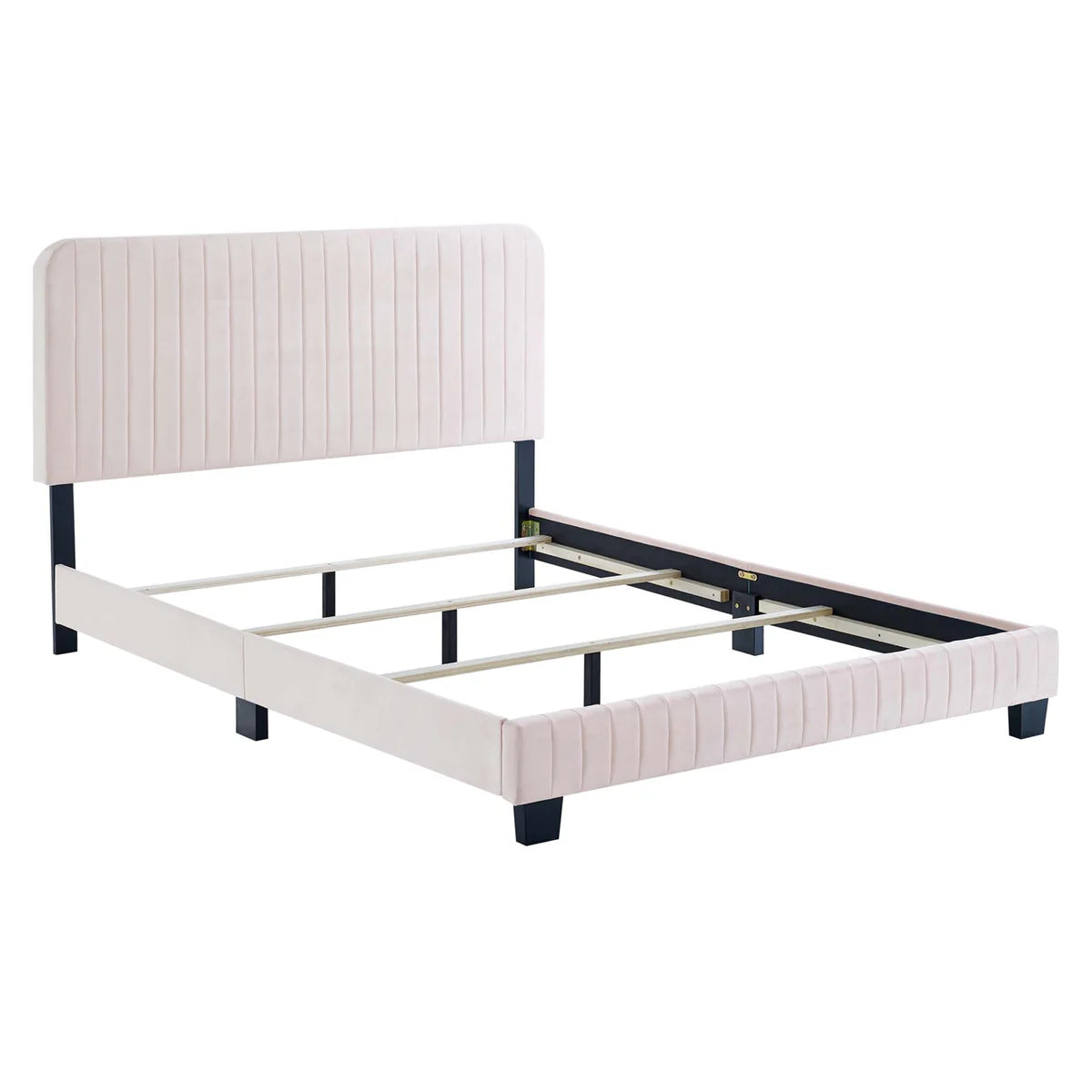 Channel Tufted Performance Pink Velvet Platform Bed