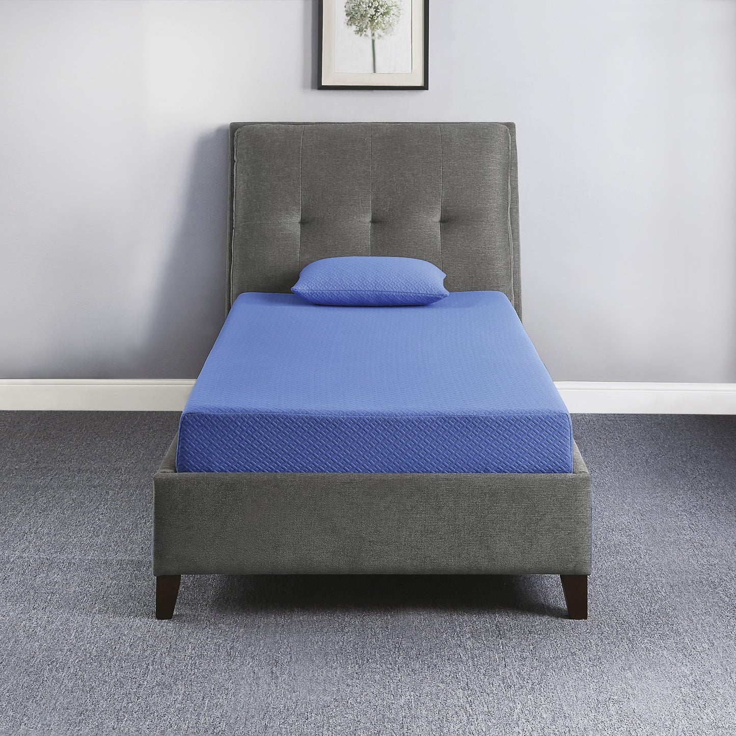 Firm 7" Blue Gel-Infused Memory Foam Mattress and Pillow Set