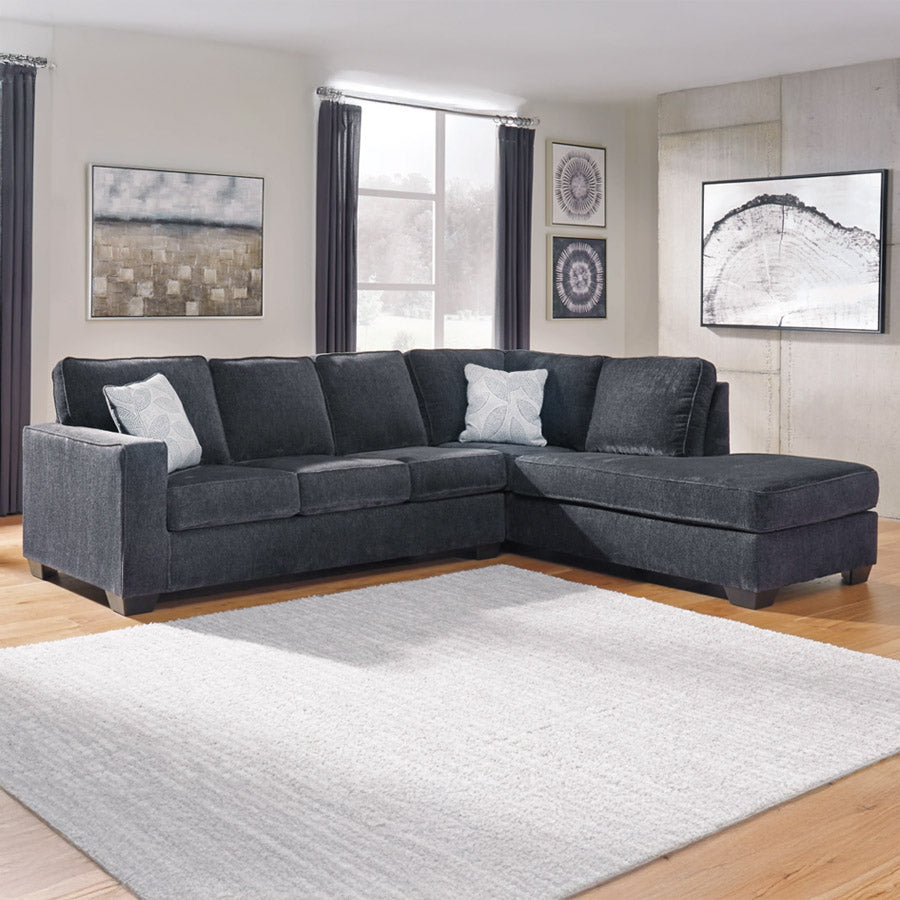 Dark Grey Sectional Chenille-Like Upholstered