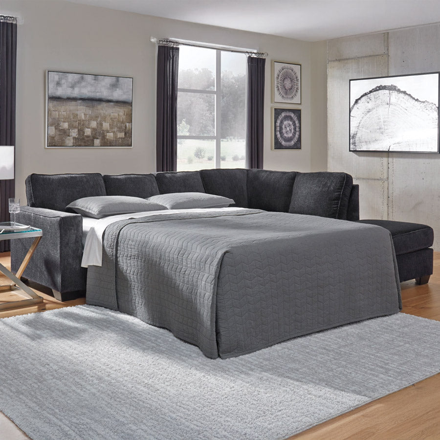 Dark Grey Sectional Chenille-Like Upholstered