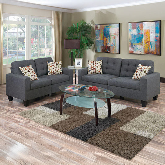 2PC Blue Gray Sofa and Loveseat Set