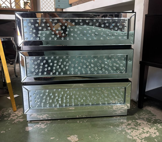 3-Drawer Mirrored Accent Cabinet with Crystal Details